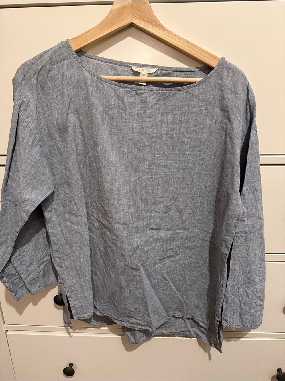 Eileen Fisher Soft Blue Organic Linen Boatneck Tunic